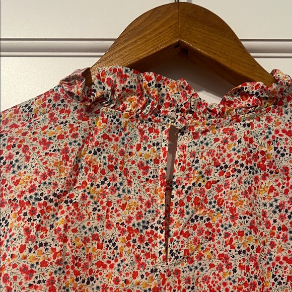 J. Crew Liberty London Ruffleneck Floral Blouse Size L - Picture 7 of 9